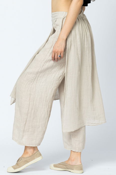 Pantaloni de vara din in, cu aplicatii pe fata si spate, bej [3]