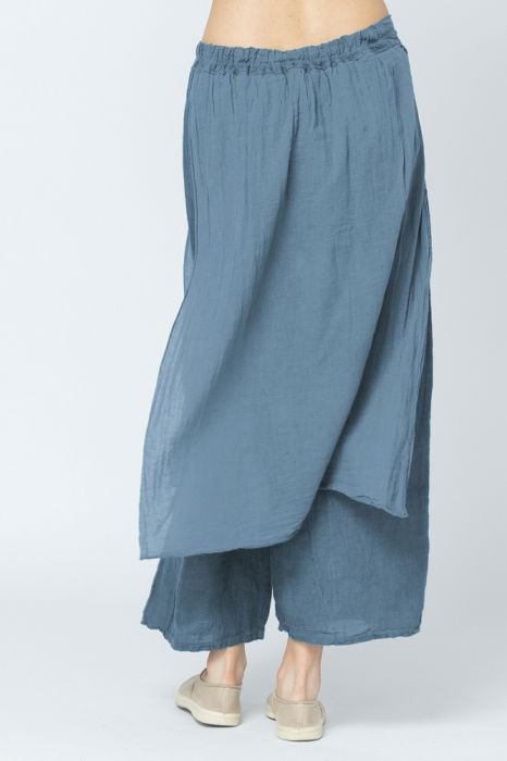 Pantaloni de vara din in, cu aplicatii pe fata si spate, albastru jeans [3]