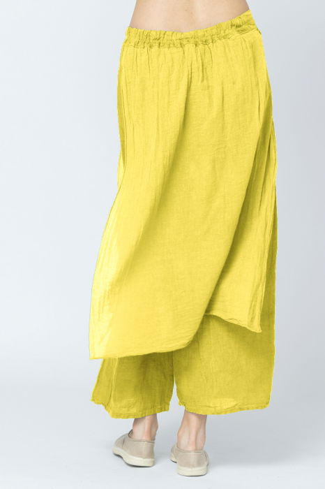 Pantaloni de vara din in, cu aplicatii pe fata si spate, galbeni [3]