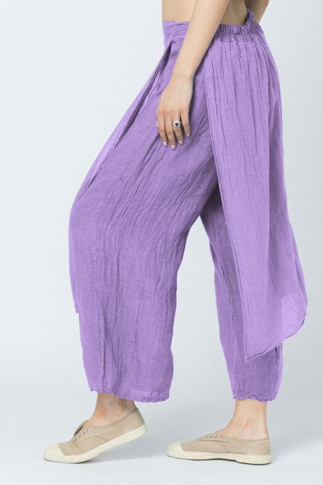 Pantaloni de vara din in, cu aplicatii pe fata si spate, lila [2]