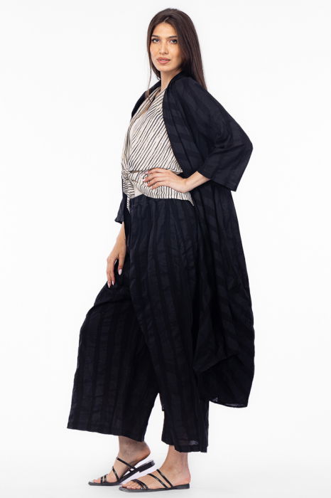 Pantaloni de vara din bumbac creponat, stil japonez, negri [9]