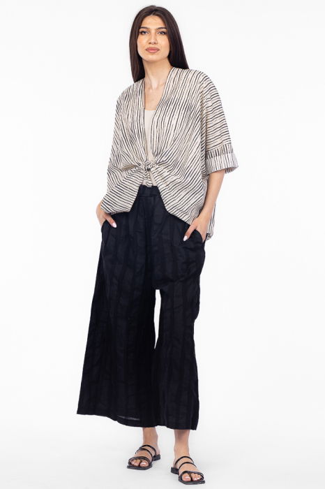 Pantaloni de vara din bumbac creponat, stil japonez, negri [5]