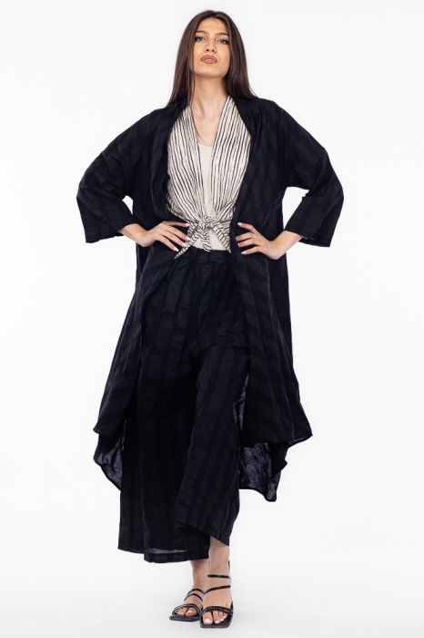 Pantaloni de vara din bumbac creponat, stil japonez, negri [7]