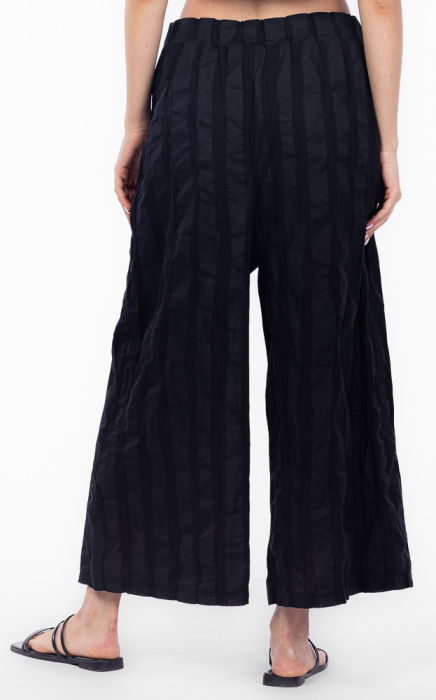 Pantaloni de vara din bumbac creponat, stil japonez, negri [4]