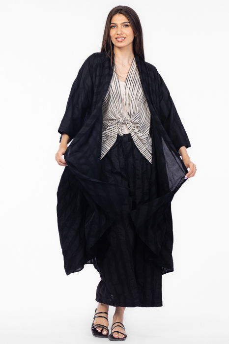 Pantaloni de vara din bumbac creponat, stil japonez, negri [6]