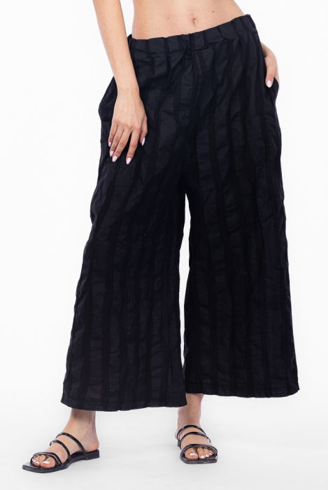 Pantaloni de vara din bumbac creponat, stil japonez, negri [2]