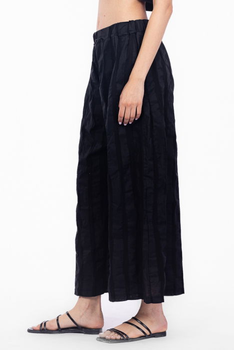 Pantaloni de vara din bumbac creponat, stil japonez, negri [3]