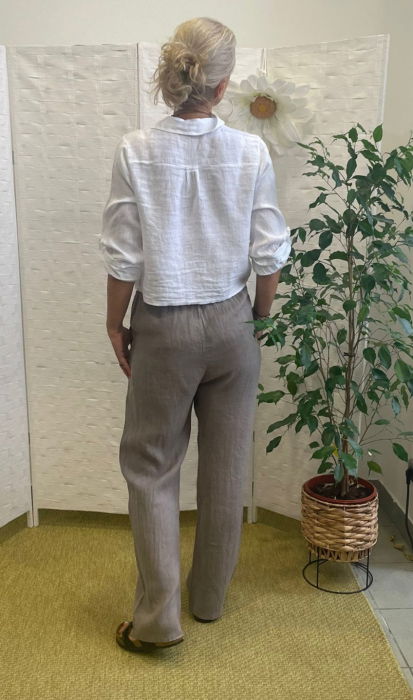 Pantaloni de vara, drepti, din in, cu siret in talie, bej inchis [6]