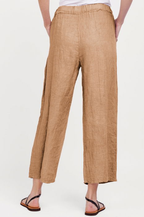 Pantaloni din in, cu cordon in talie, camel [3]