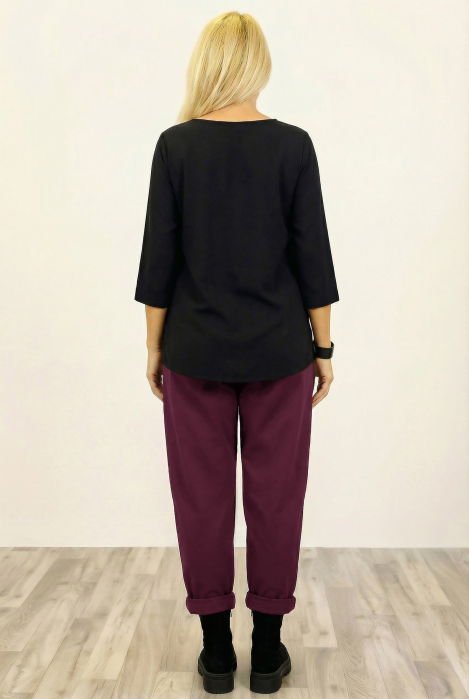 Pantaloni din jerseu de bumbac cu o parte petrecuta si buzunar lateral, visiniu [2]