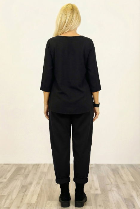 Pantaloni din jerseu de bumbac cu o parte petrecuta si buzunar lateral, negru [2]