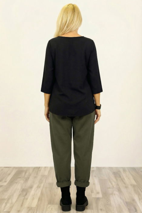 Pantaloni din jerseu de bumbac cu o parte petrecuta si buzunar lateral, kaki [2]