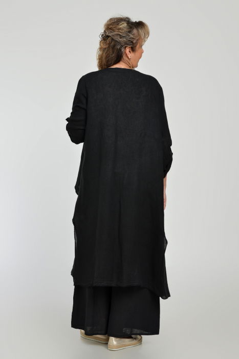 Pantaloni drepi, largi, de vara, din in, cu accesoriu de lemn, negri [13]