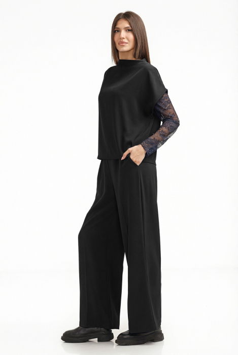 Pantaloni eleganti cu croiala dreapta, lejera, negri [2]