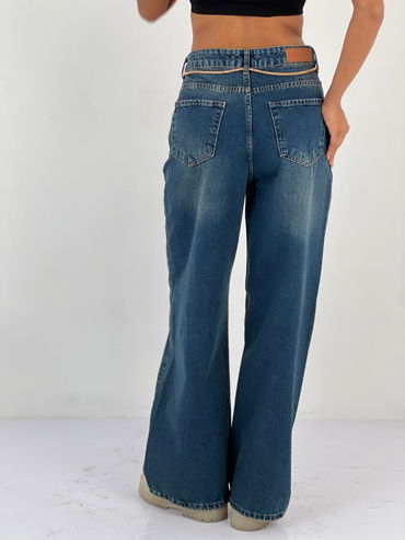 Pantaloni jeans denim croiala larga, albastru [5]