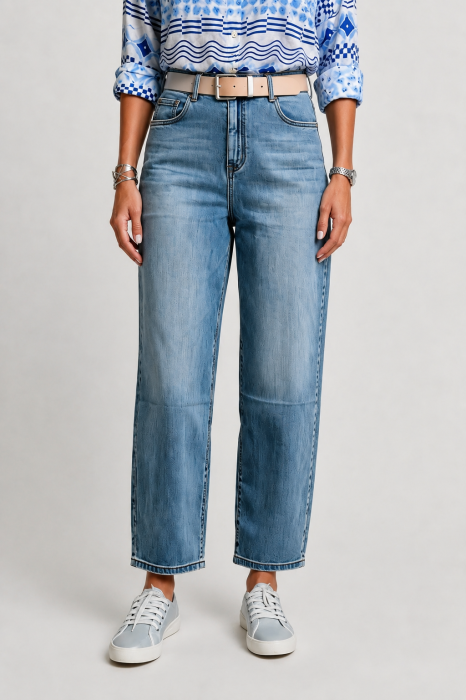 Pantaloni jeans denim CUDI, croiala balon, cu curea inclusa