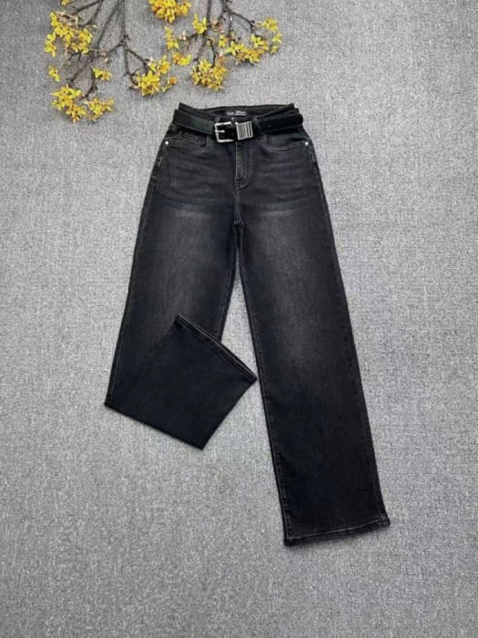 Pantaloni jeans negru CUDI, croiala dreapta, cu curea inclusa