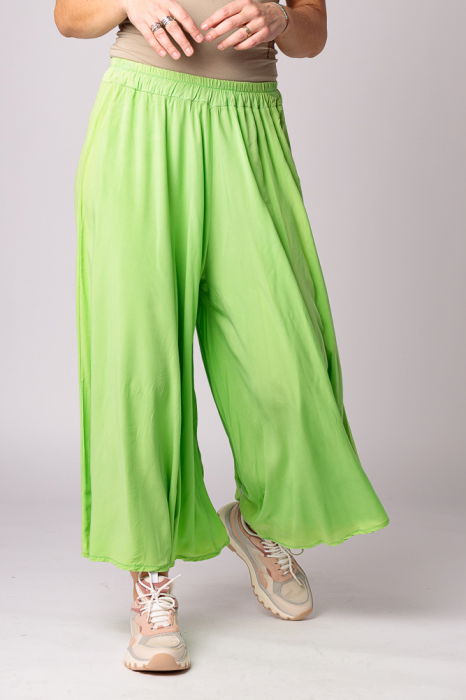 Pantaloni largi, de vara, din vascoza, cu curea elastica, verde deschis [2]