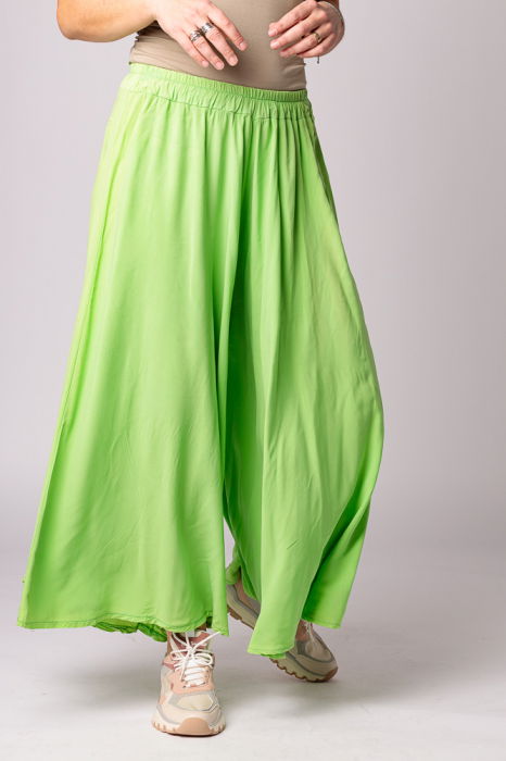 Pantaloni largi, de vara, din vascoza, cu curea elastica, verde deschis [3]
