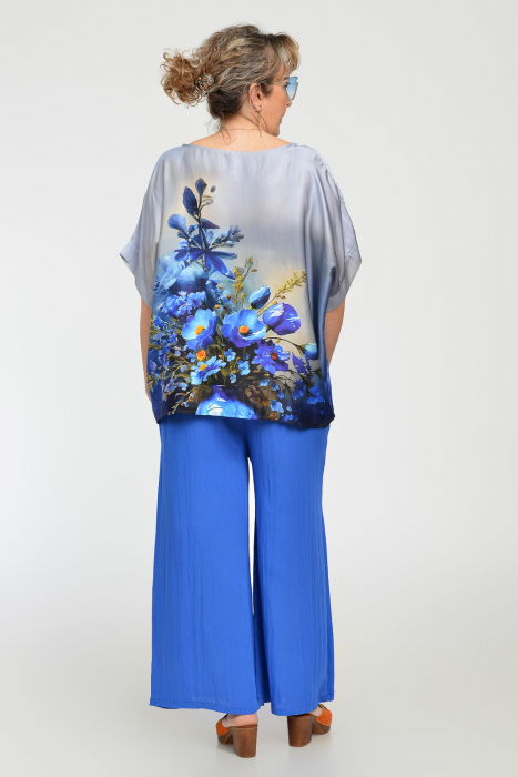 Pantaloni largi din vascoza si in, albastru electric [8]