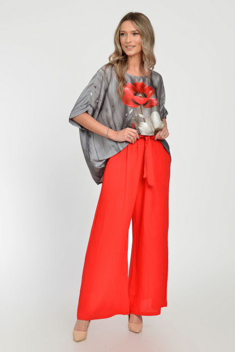 Pantaloni largi din vascoza si in, rosii [10]