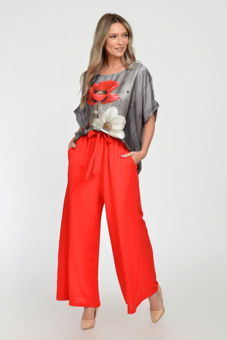 Pantaloni largi din vascoza si in, rosii [6]