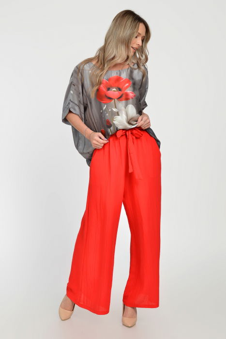 Pantaloni largi din vascoza si in, rosii [8]