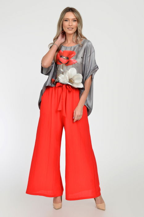 Pantaloni largi din vascoza si in, rosii [9]