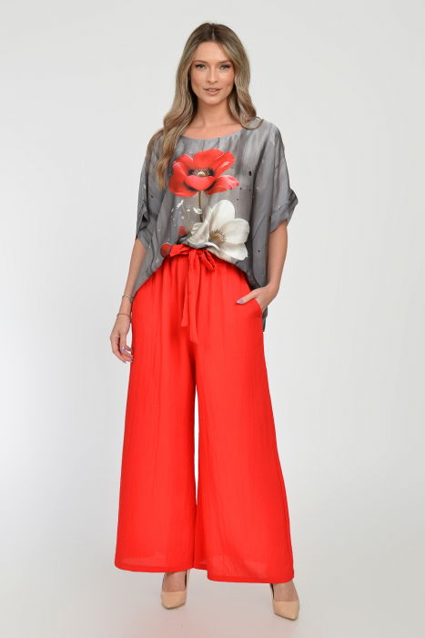 Pantaloni largi din vascoza si in, rosii [5]