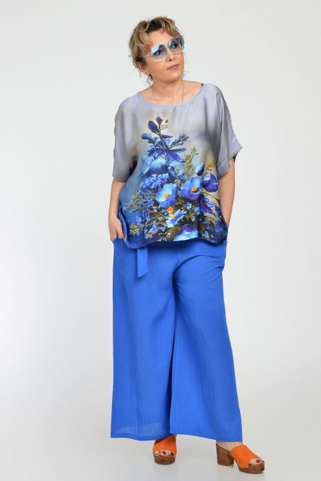 Pantaloni largi din vascoza si in, albastru electric [4]