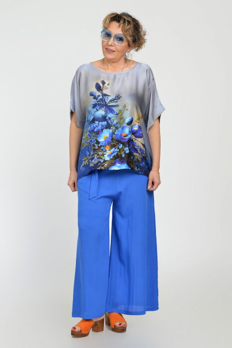 Pantaloni largi din vascoza si in, albastru electric [5]