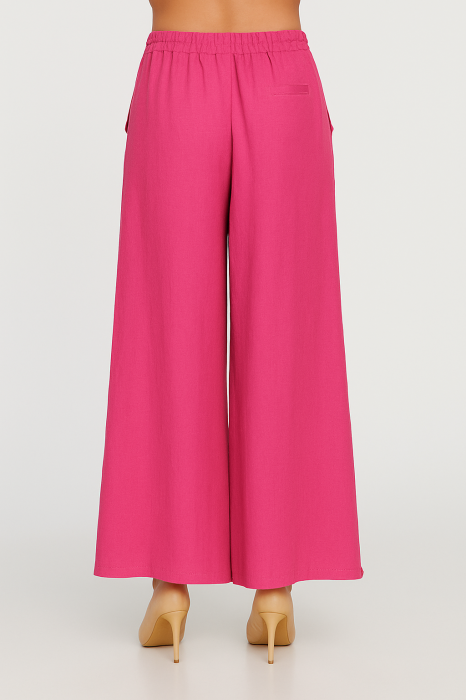 Pantaloni largi din vascoza si in, fucsia [3]