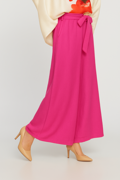 Pantaloni largi din vascoza si in, fucsia [2]