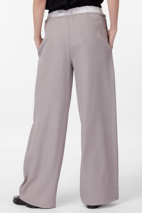 Pantaloni largi si drepti cu betelie din satin alb si snur, gri [2]