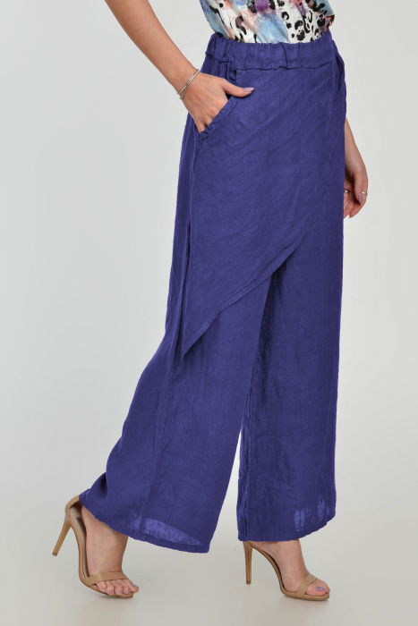 Pantaloni lejeri din in cu croi petrecut, albastri [3]