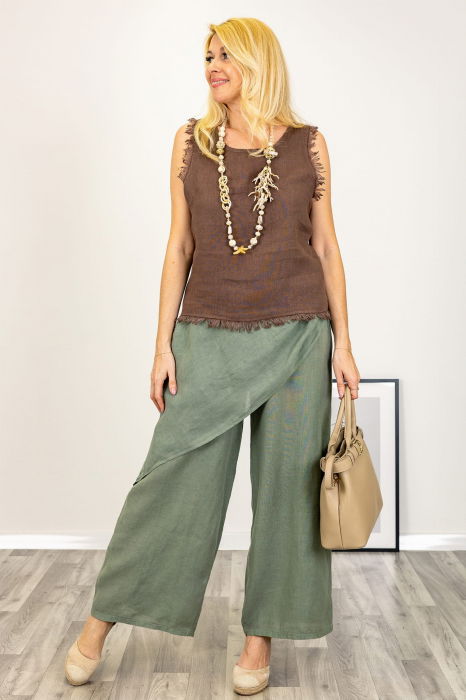 Pantaloni lejeri din in cu croi petrecut, kaki [4]