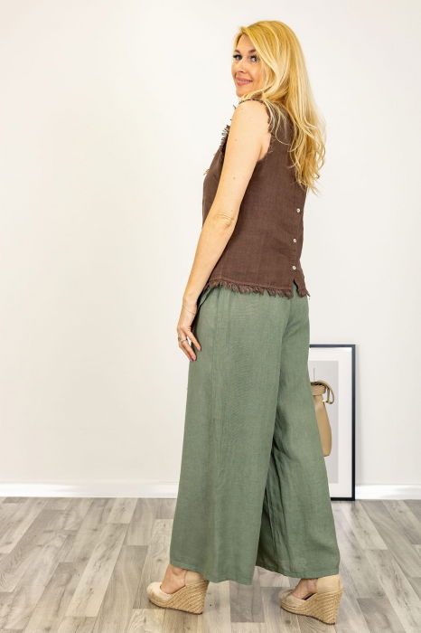 Pantaloni lejeri din in cu croi petrecut, kaki [3]