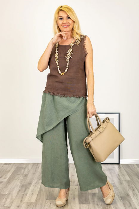 Pantaloni lejeri din in cu croi petrecut, kaki [5]