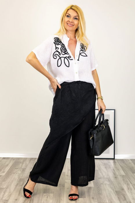 Pantaloni lejeri din in cu croi petrecut, negri [3]