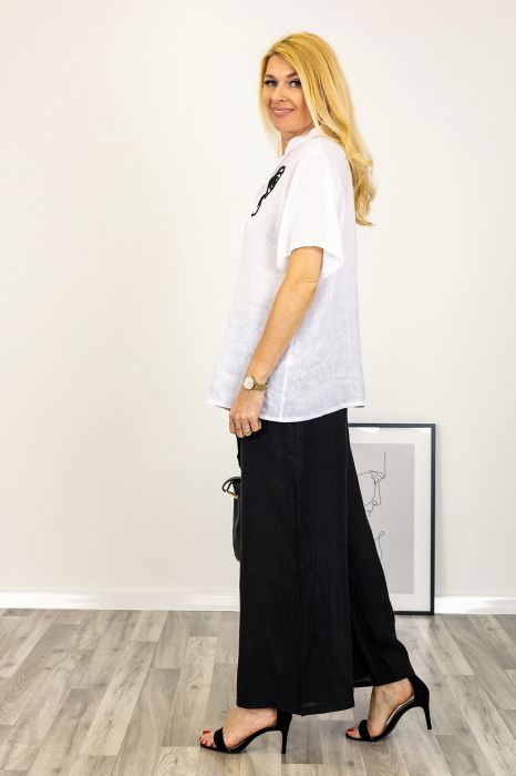 Pantaloni lejeri din in cu croi petrecut, negri [4]