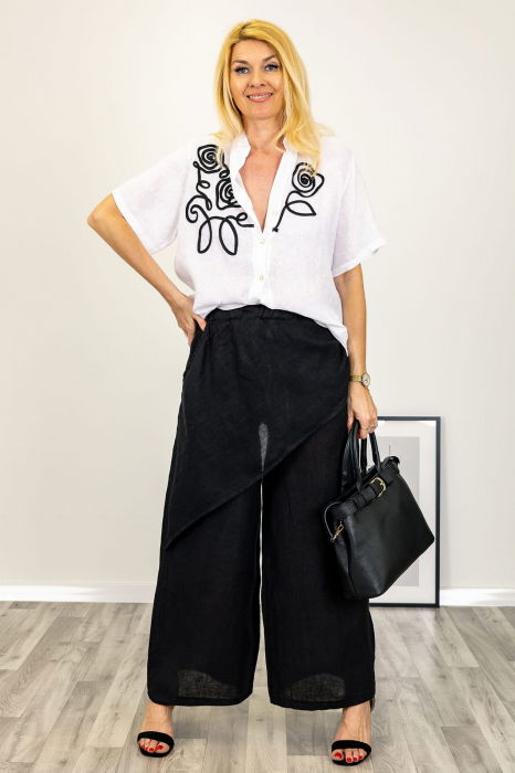 Pantaloni lejeri din in cu croi petrecut, negri [5]