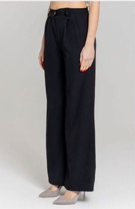 Pantaloni negri, office, talie inalta cu pense , largi si drepti [4]