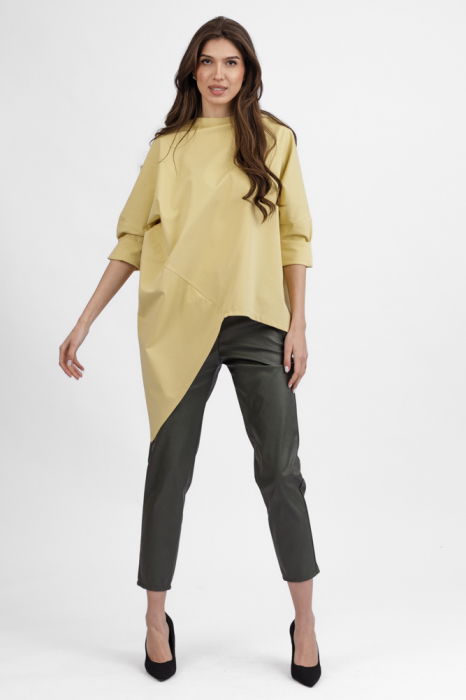 Pantaloni lungi kaki din piele ecologica cu snur in talie [4]