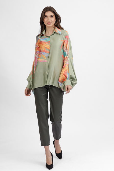 Pantaloni lungi kaki din piele ecologica cu snur in talie [6]