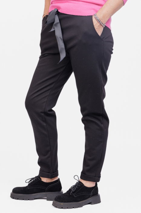Pantaloni lungi negri, cu funda in talie [2]