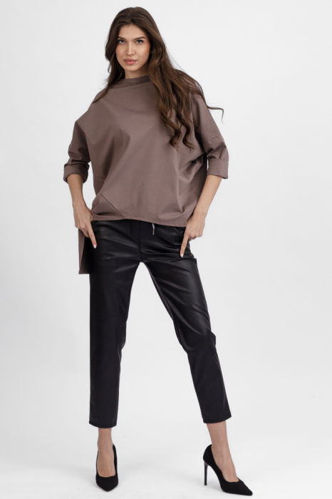 Pantaloni lungi negri din piele ecologica cu snur in talie [4]