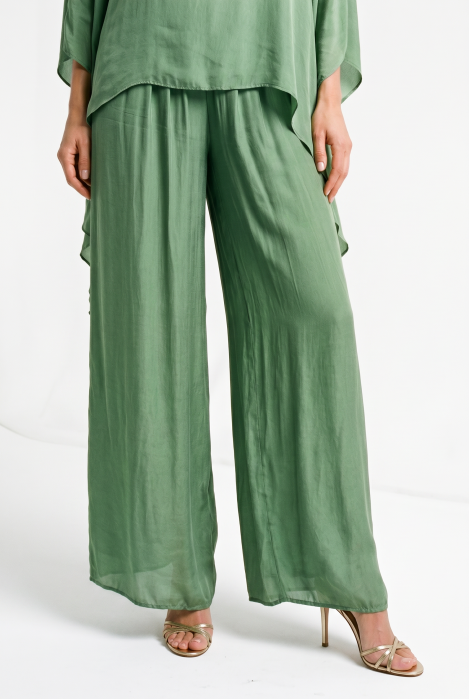 Pantaloni lungi verzi, drepti, cu dublura, din matase si vascoza