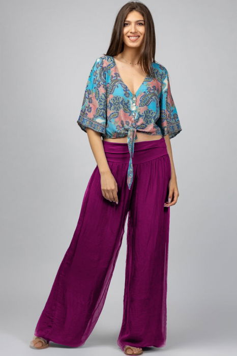 Pantaloni mov zmeura din matase si vascoza,, tip salvari [2]