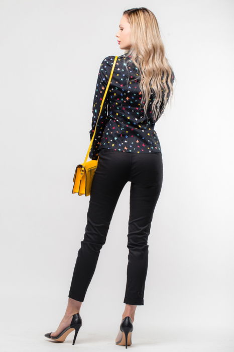 Pantaloni office negri din bumbac, cu curea [3]