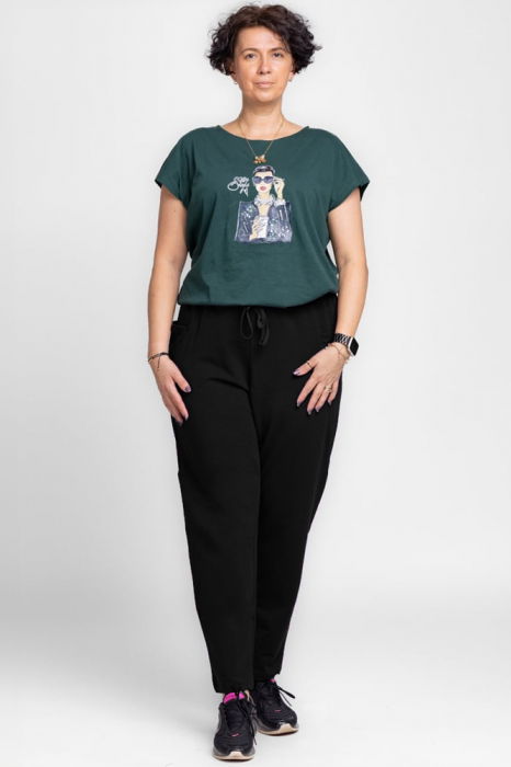 Pantaloni negri casual sport din bumbac cu buzunare laterale [5]